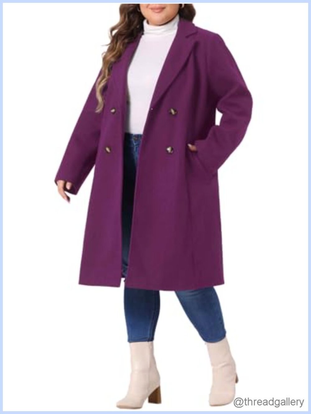 Plus Size Long Double Breasted Notched Lapel Winter Warm Coat